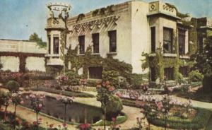 Vue colorisée sur la Villa Lafont et son jardin (AMV - Le Rize, 2Fi121)